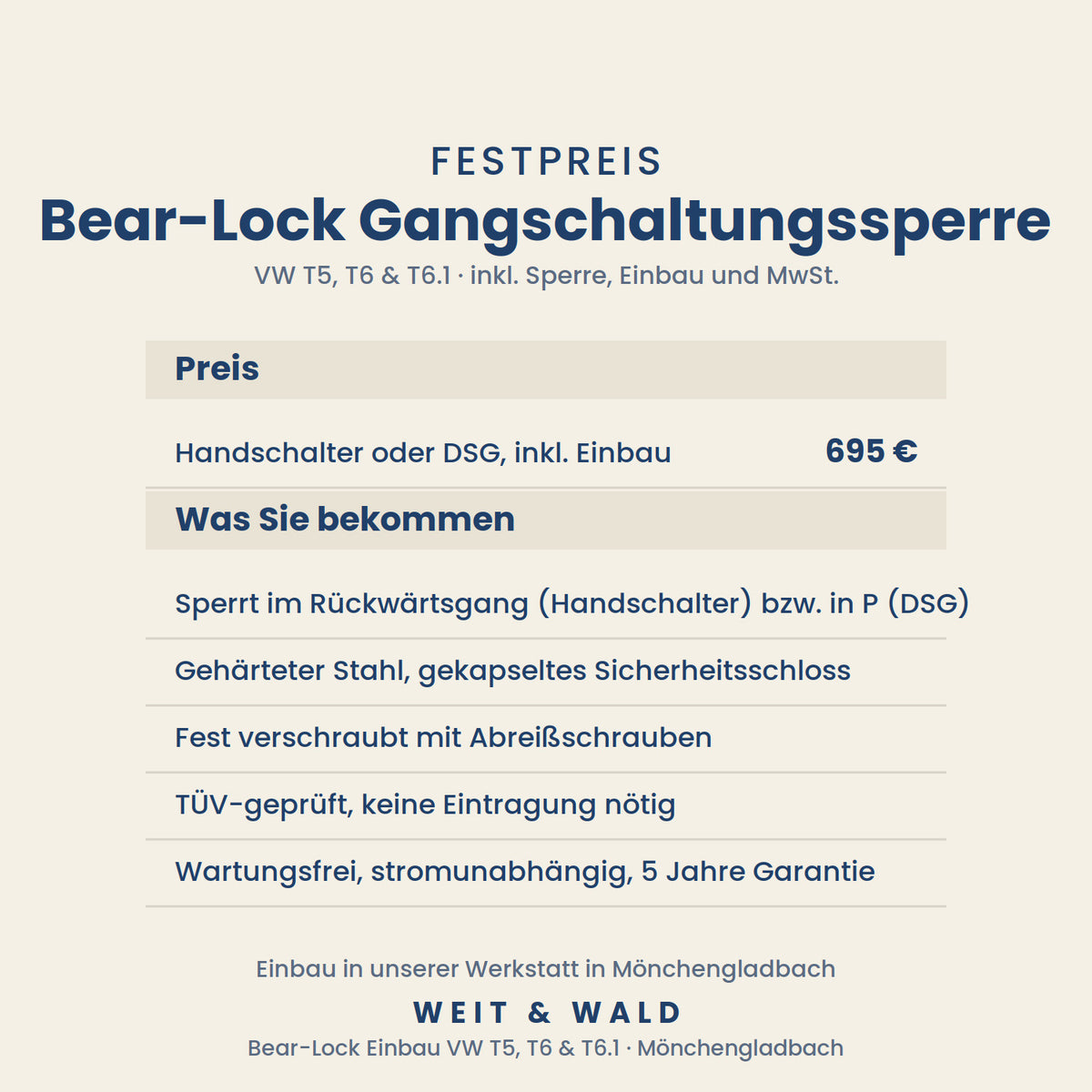 Bear-Lock Diebstahlschutz für VW T5, T6 & T6.1. Gangschaltungssperre inkl. Montage in Mönchengladbach