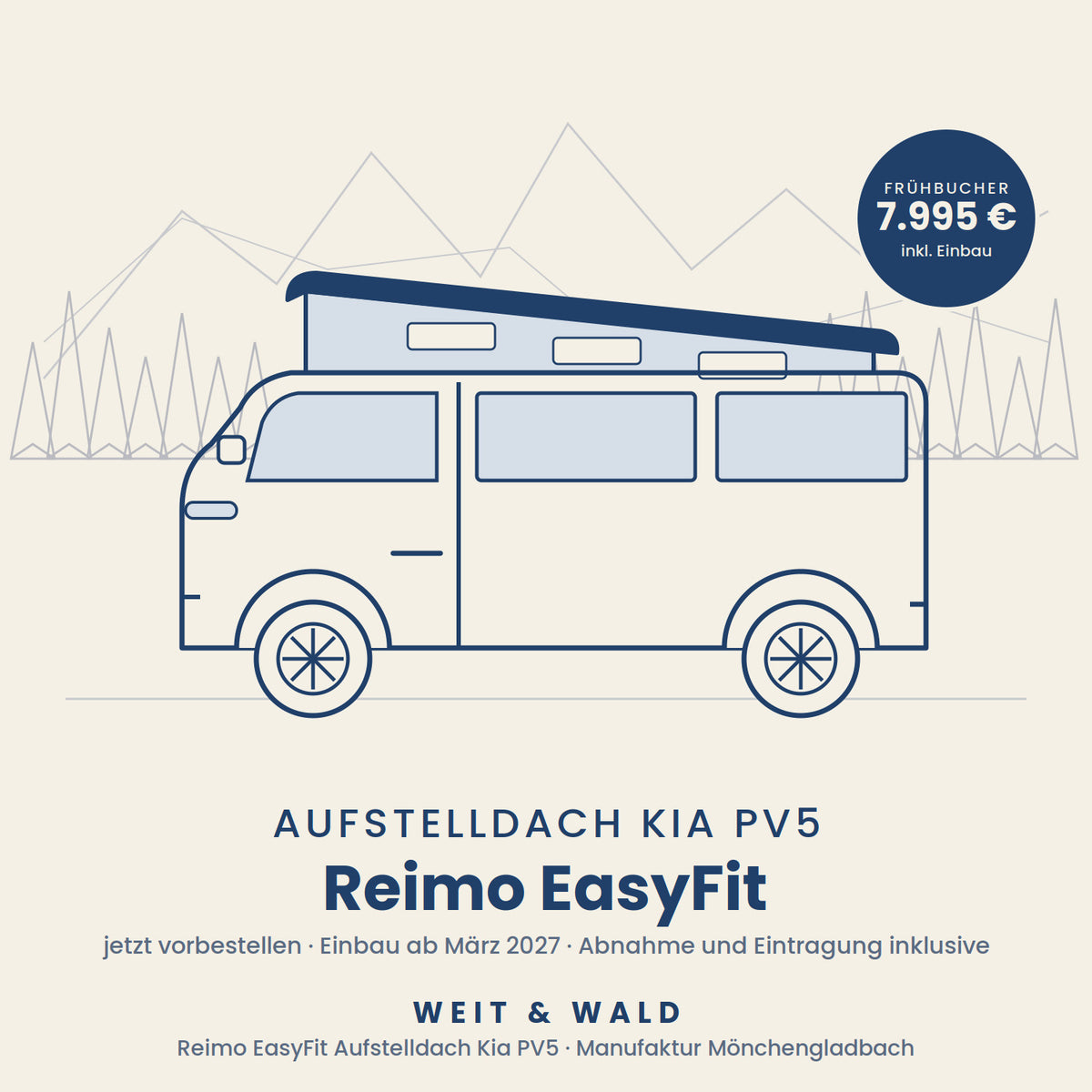 Aufstelldach Kia PV5 nachrüsten: Reimo EasyFit Schlafdach für den Elektro-Camper inkl. Einbau, Einzelabnahme & Eintragung in Mönchengladbach