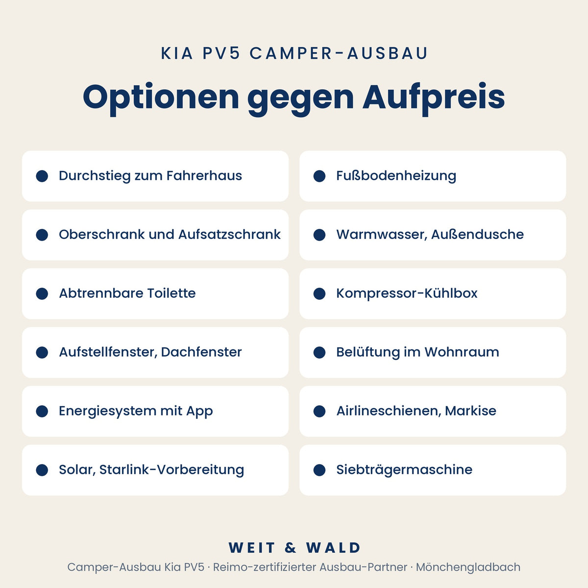 Kia PV5 Camper-Ausbau: Elektro-Camper auf Basis PV5 Cargo L2H1 für 2 oder 4 Personen, mit Küche, Schlafplätzen & V2L, ohne Dach, mit Hubdach oder Reimo-Aufstelldach