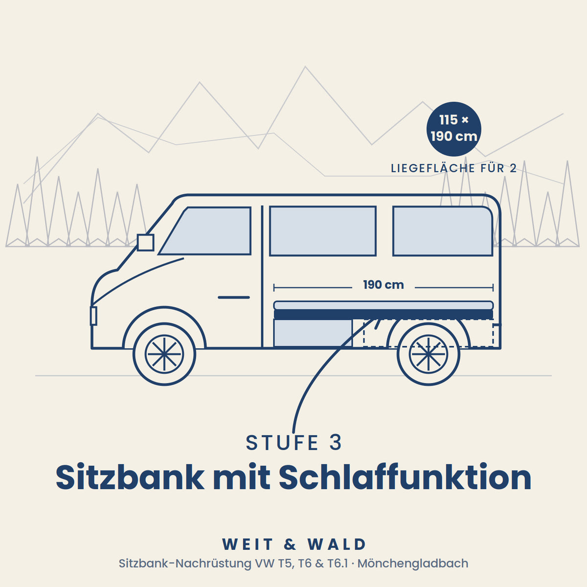 Doppelsitzbank Nachrüstung für VW T5, T6 & T6.1 – 2. Reihe inkl. Sitzverankerung, Gurte & Eintragung, auf Wunsch mit Schlaffunktion, inkl. Montage in Mönchengladbach